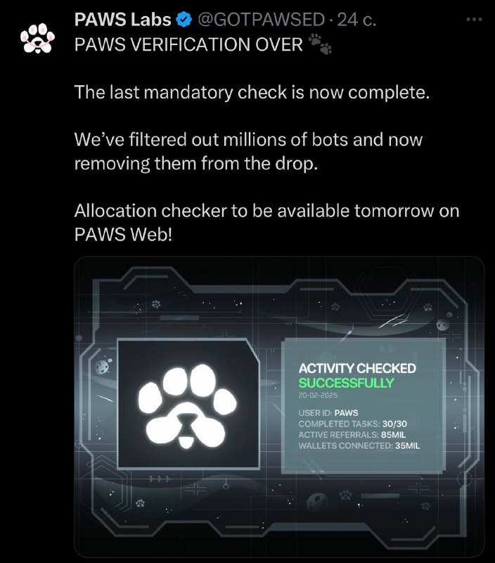 ***🐾*** PAWS verifikatsiyasi tugadi.