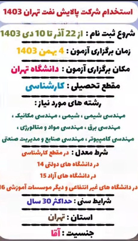 استخدامی شرکت پالایش نفت تهران ۱۴۰۳