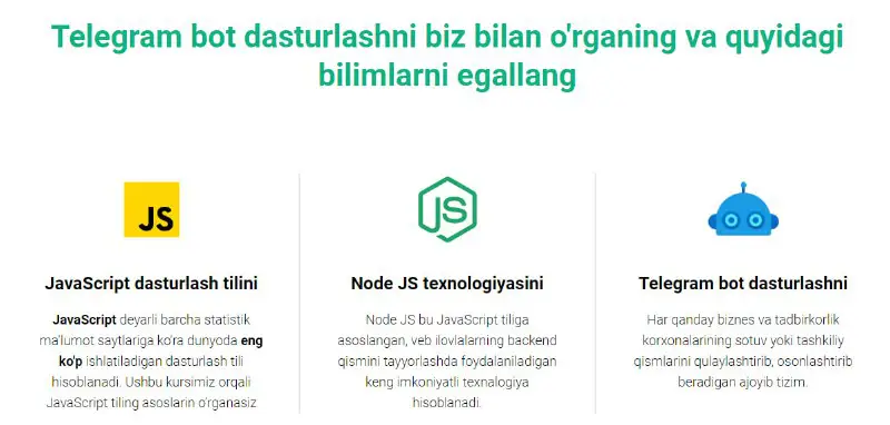 **Node JS Telegram bot kursi bilan …