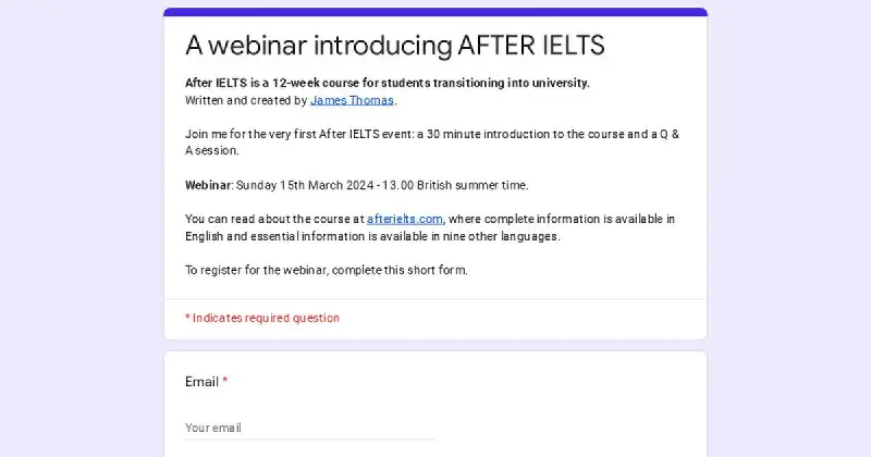 On Sunday, I'm holding my first webinar for potential students of my After IELTS course. See the website for info …