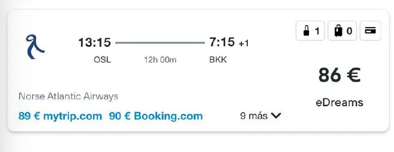 **86€ vuelo directo Oslo - Bangkok** …