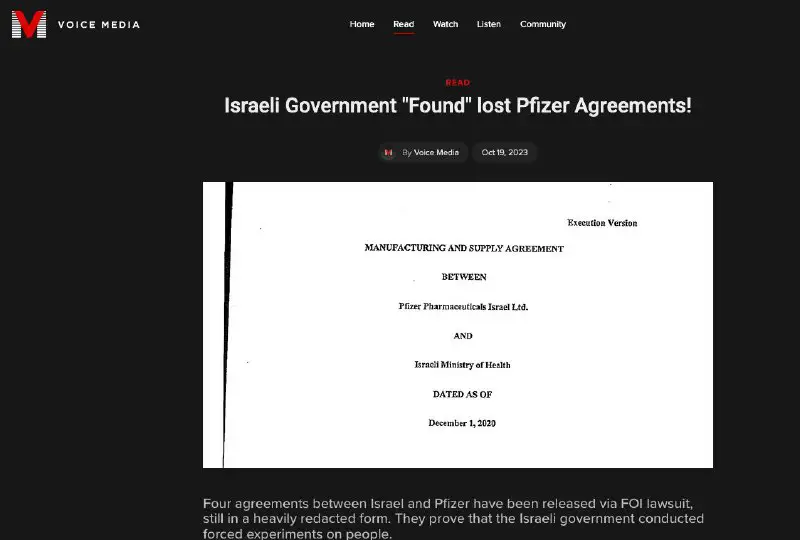 **Israeli Government "Found" lost Pfizer Agreements!**