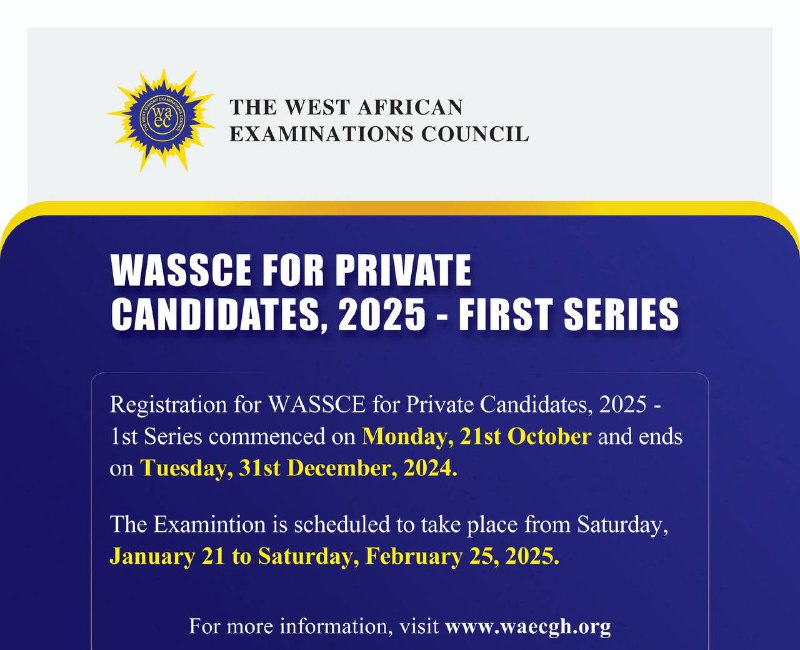 Registration for WASSCE for Private Candidates, …