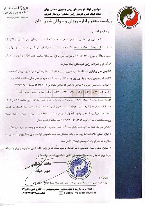 بخشنامه مسابقات مایانا قهرمانی استان آذربایجان …