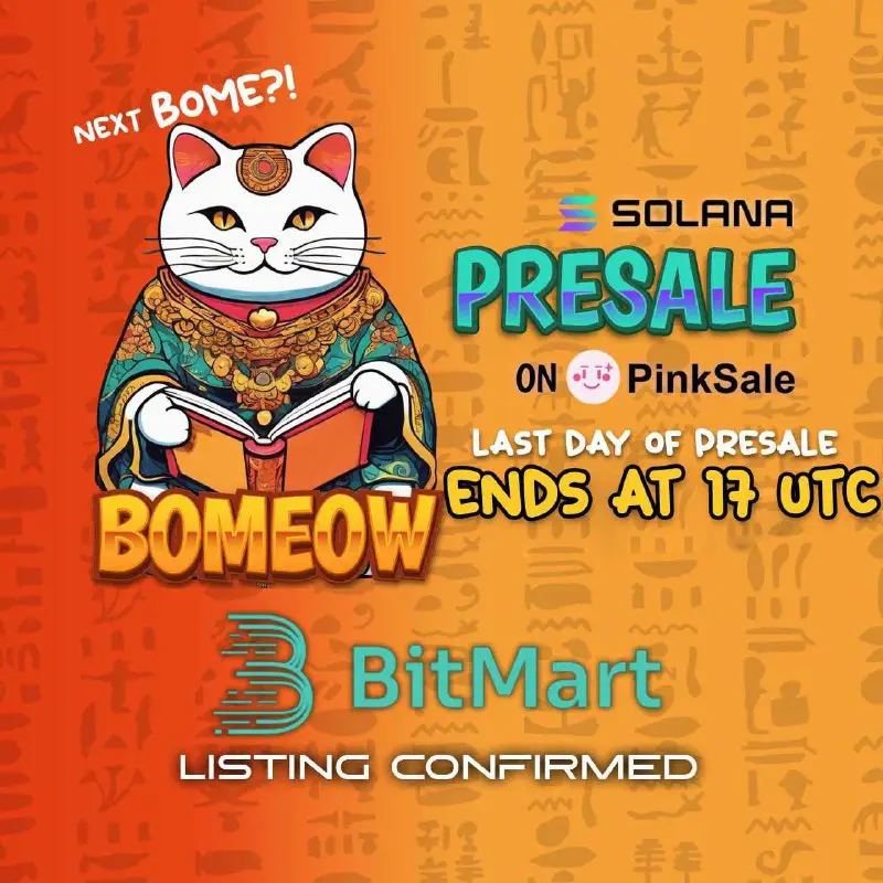*****🐱***** [**$BOMEOW**](http://t.me/bomeow_sol)*****🪙***** **FAIRLAUNCH ENDS TODAY 17:00 …