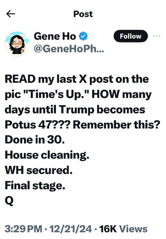 ***💥***[GeneHo confirming done in 30](https://x.com/genehophoto/status/1870567345502220392?s=46&amp;t=QJ1GCpqQIqEAeBjRO_PB_g) ***👀***