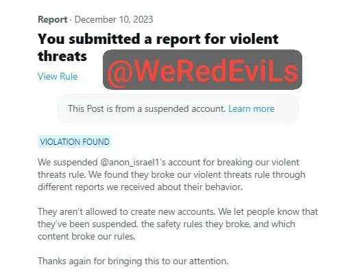***🚨***WeRedEvils suspended another Twitter account that …