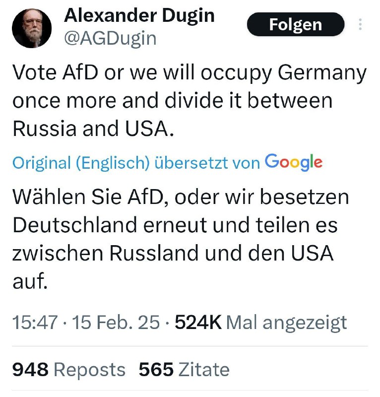 **Alexander** [**#Dugin**](?q=%23Dugin) **auf X ***😂******😂******😂***