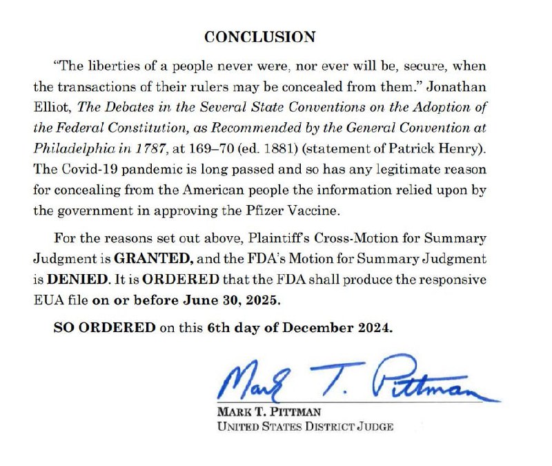 JUST IN - Court orders FDA …