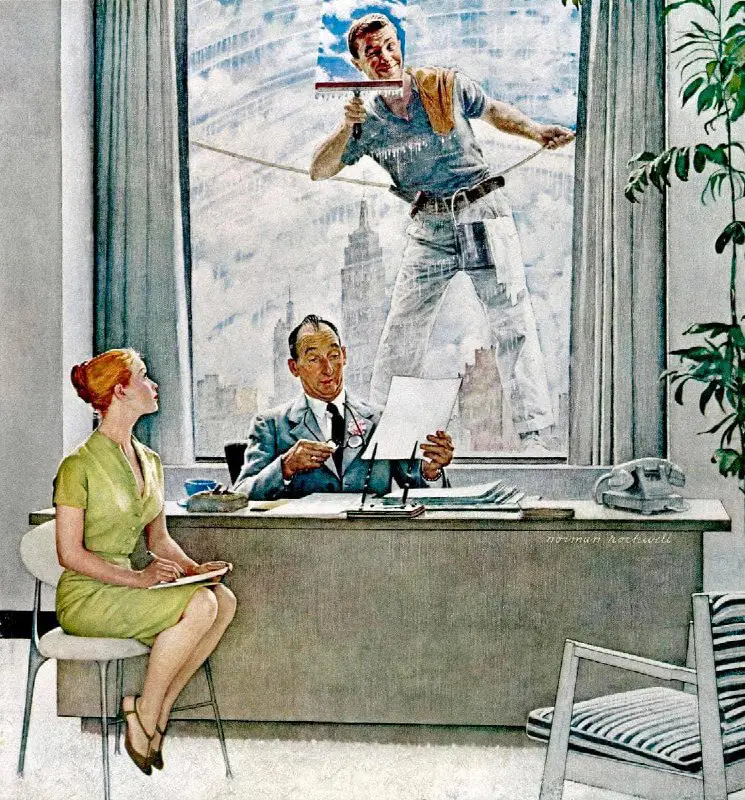 Window Washer by Norman Rockwell, 1960