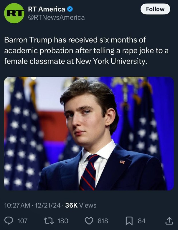 ***🚨*** **BREAKING NEWS** ***🚨*** Barron Trump …