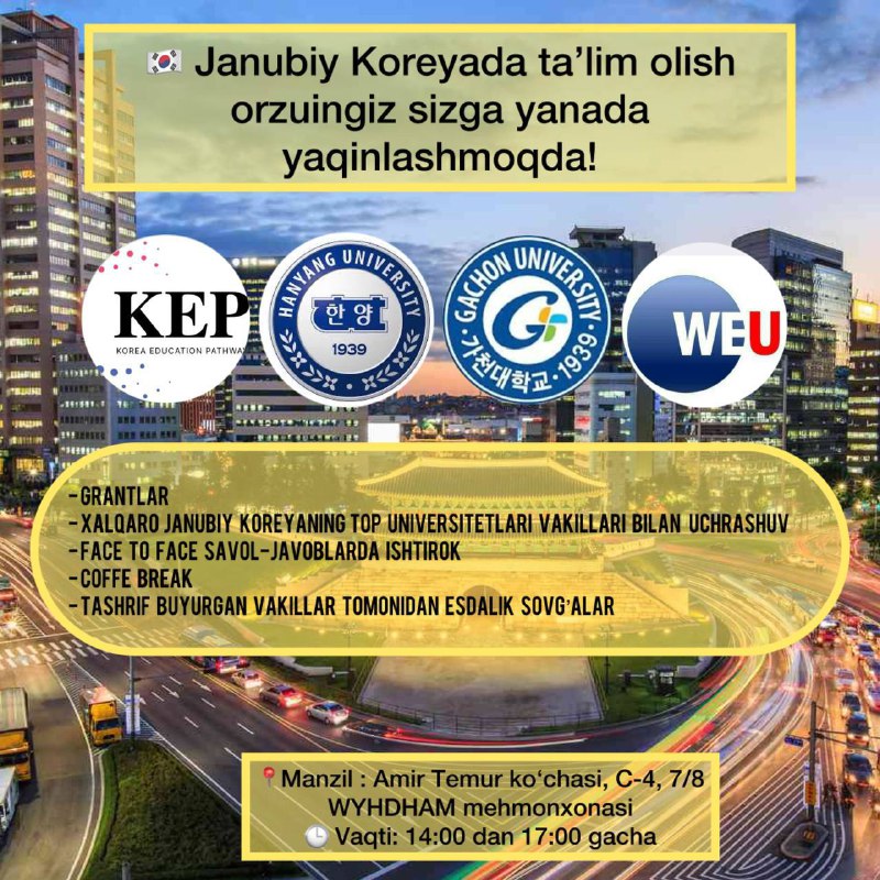 ***??*** **Janubiy Koreyada ta'lim olish orzusi …