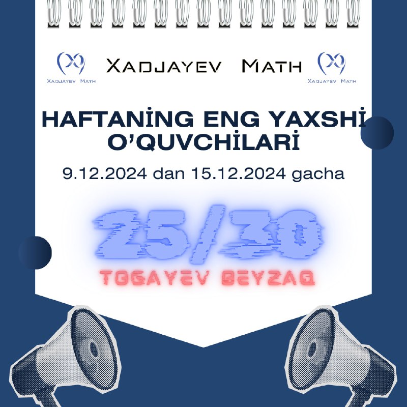 ***🏆*****Haftalik testlarimda eng yaxshi natija ko'rsatgan …