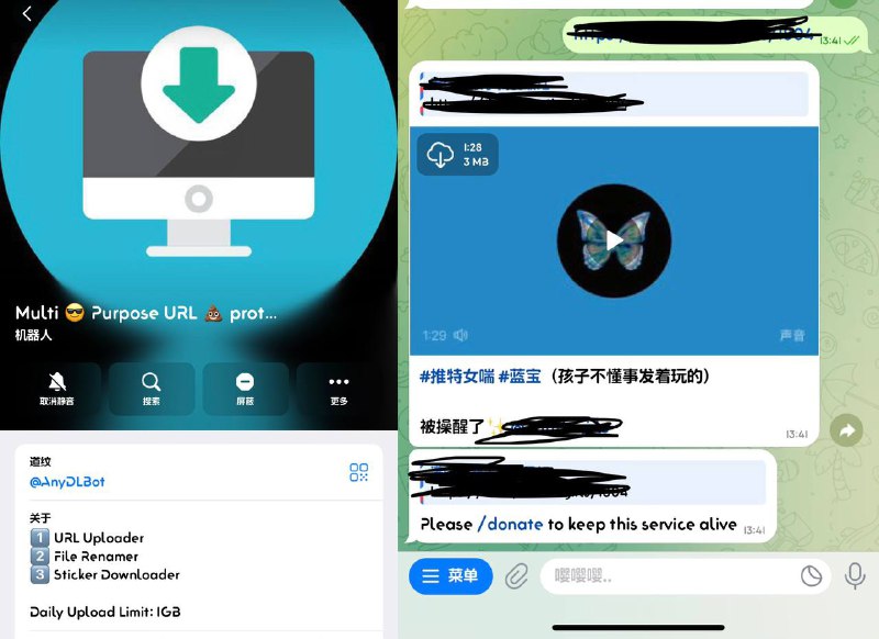 Multi Purpose URL 一款免费解除 telegram 转发限制内容的机器人，仅限制于公开频道的资源，对于私密群组的资源下载后去文件目录找。使用方法：复制链接后发送给机器人即可。