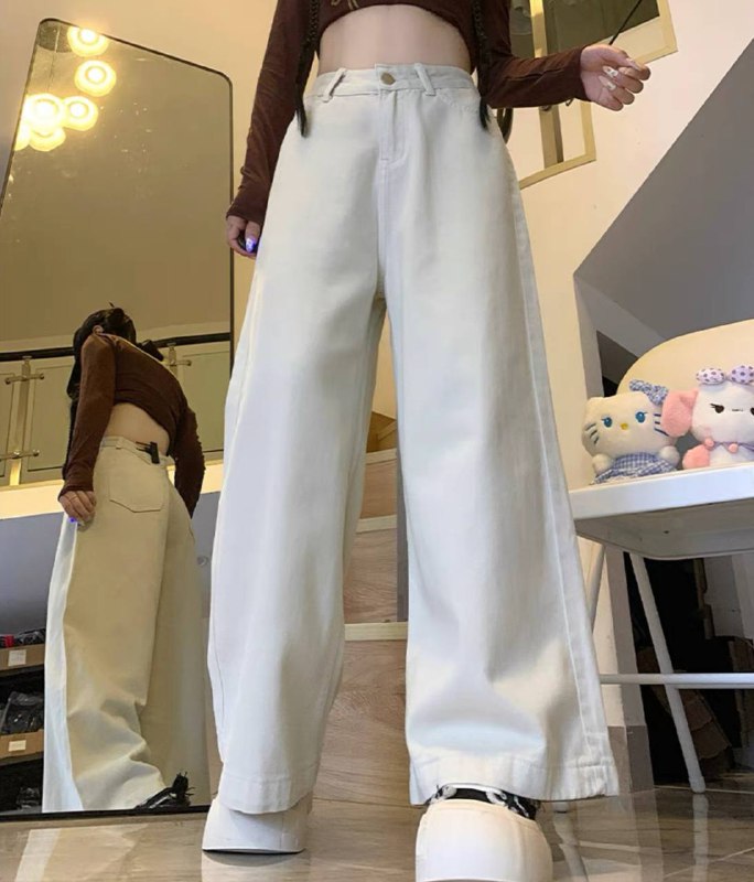 119 **white wide leg flared jeans**