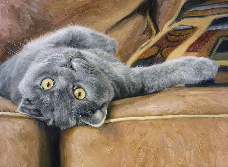 Люси Билодо. «Игривый кот». Масло, холст, …