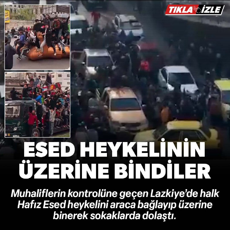 **Esed heykelini araca bağlayıp üstüne bindiler**