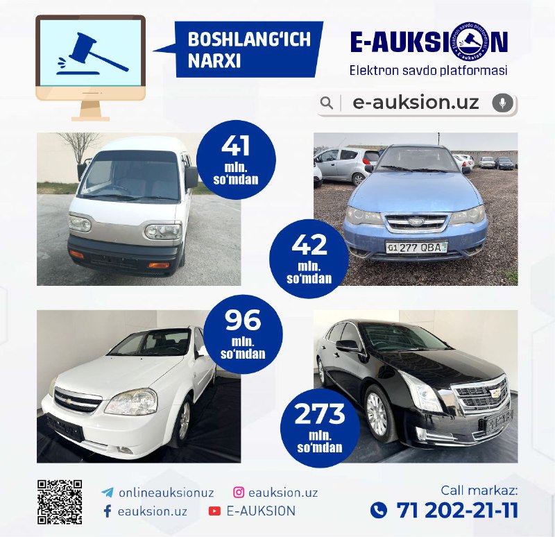 **"E-auksion" platformasidan avtomototransport vositalarini sotib oling!**