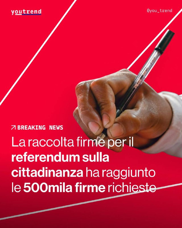 ***🔴*** **BREAKING**: Il [#ReferendumCittadinanza](?q=%23ReferendumCittadinanza) ha raggiunto …