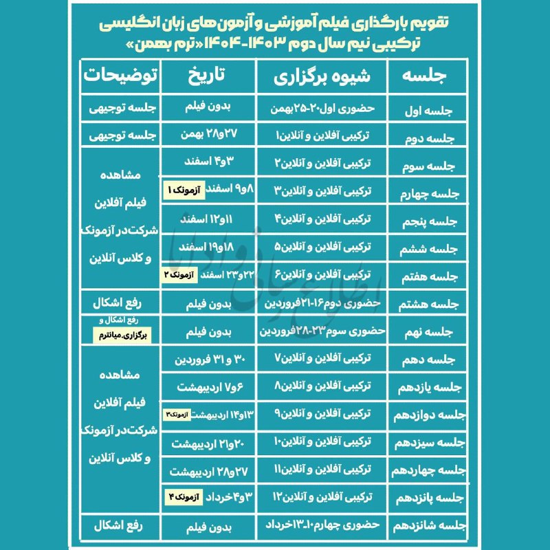***💠*** **تقویم** **زمان‌‌بندی فیلم‌‌های آموزشی و …