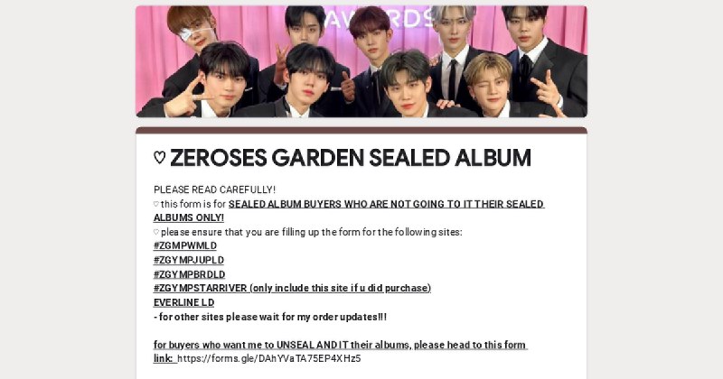*****🌷*** *ZEROSES GARDEN IT FORM***IT form is for zb1 melting point albums under the following: